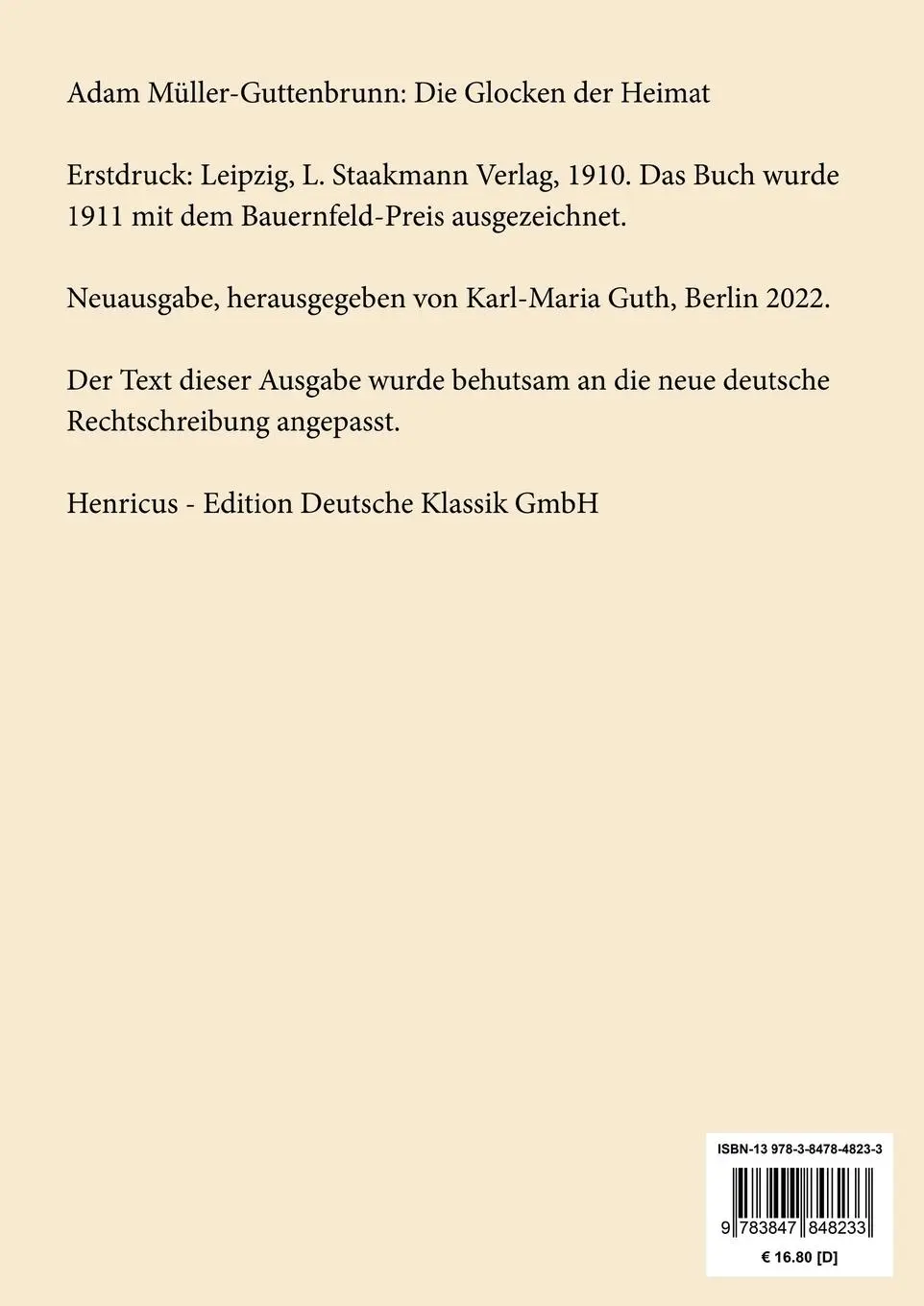 Rückseite: 9783847848233 | Die Glocken der Heimat (Großdruck) | Adam Müller-Guttenbrunn | Buch