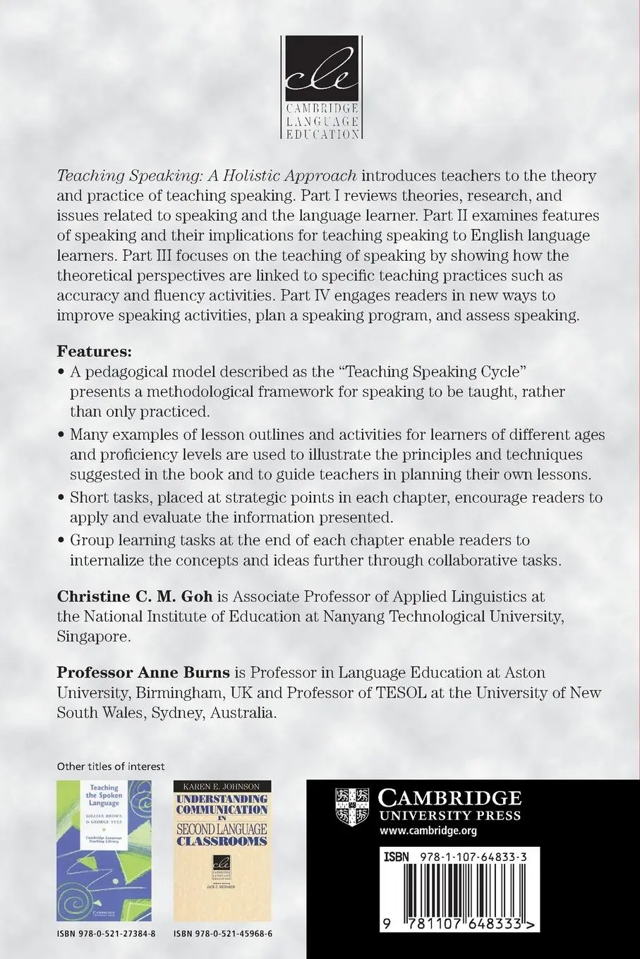 Rückseite: 9781107648333 | Teaching Speaking | A Holistic Approach | Christine C. M. Goh (u. a.)