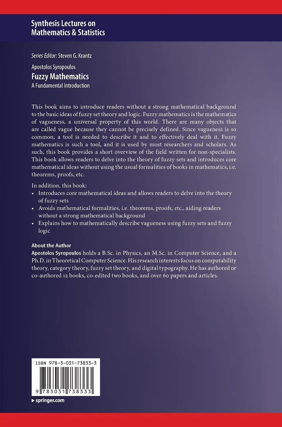 Rückseite: 9783031738333 | Fuzzy Mathematics | A Fundamental Introduction | Apostolos Syropoulos