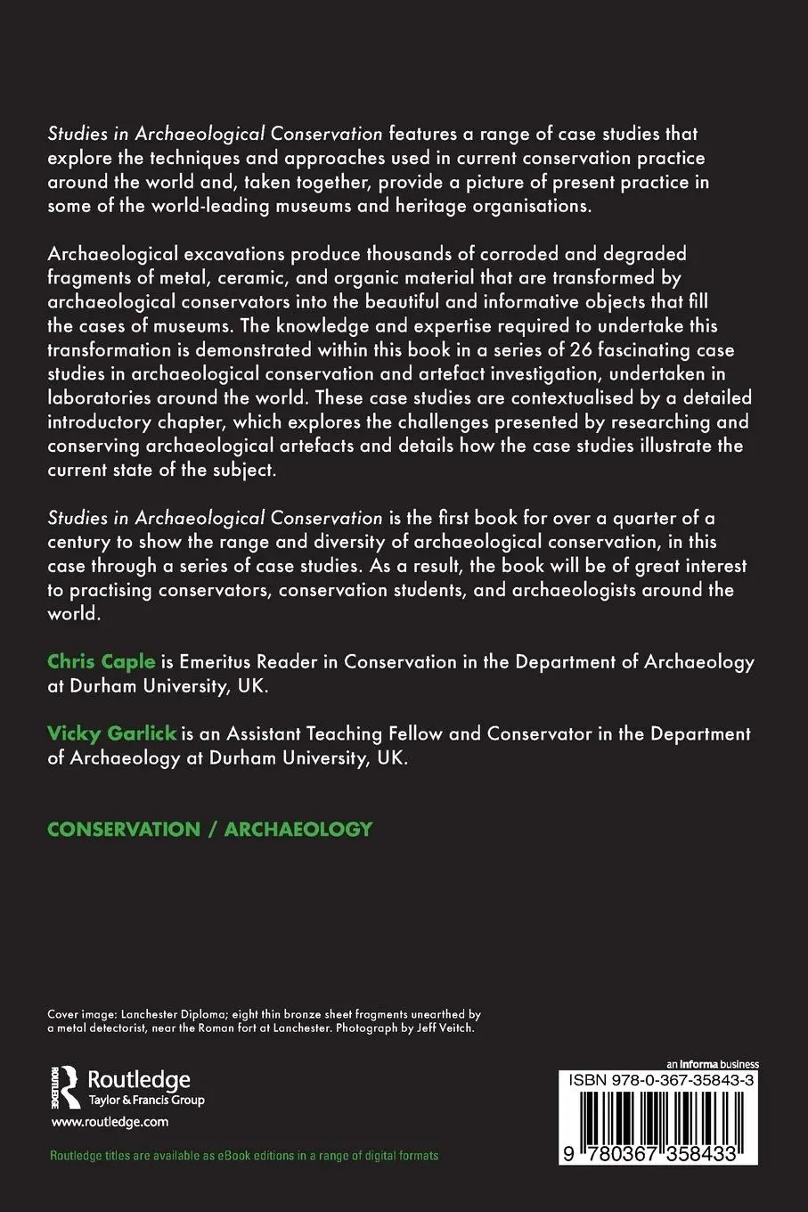 Rückseite: 9780367358433 | Studies in Archaeological Conservation | Chris Caple (u. a.) | Buch