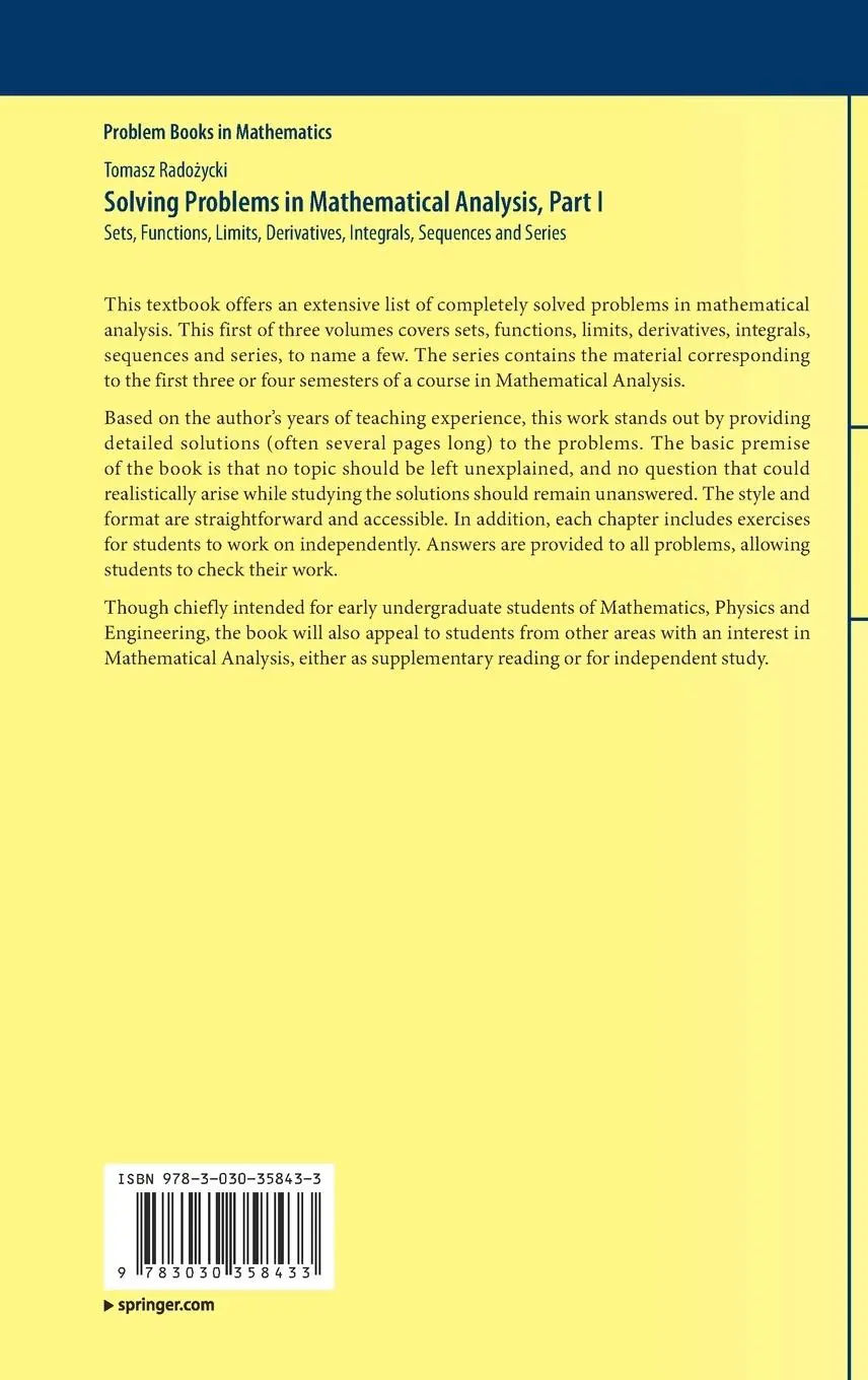 Rückseite: 9783030358433 | Solving Problems in Mathematical Analysis, Part I | Tomasz Rado¿ycki