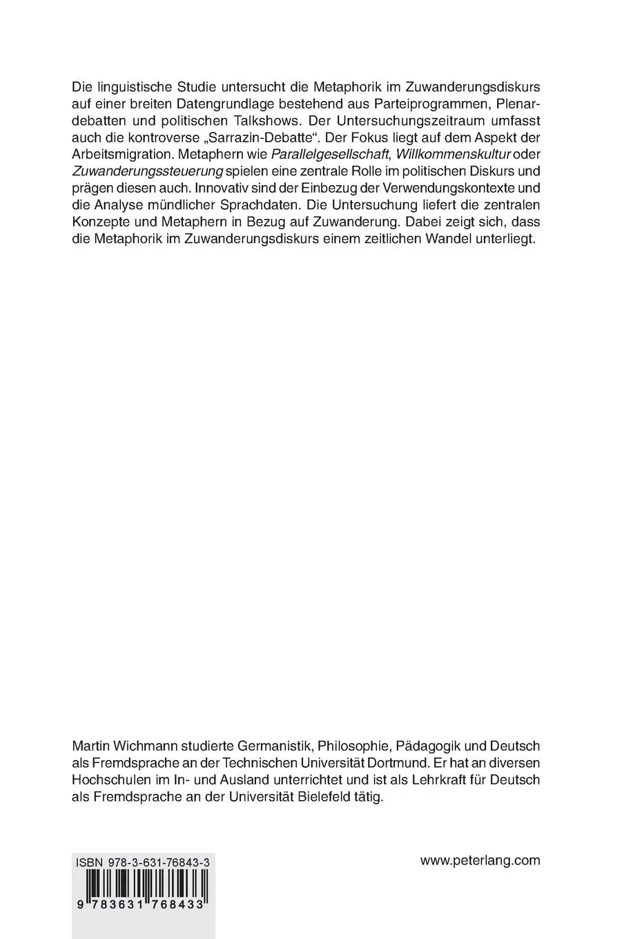 Rückseite: 9783631768433 | Metaphern im Zuwanderungsdiskurs | Martin Wichmann | Buch | Deutsch