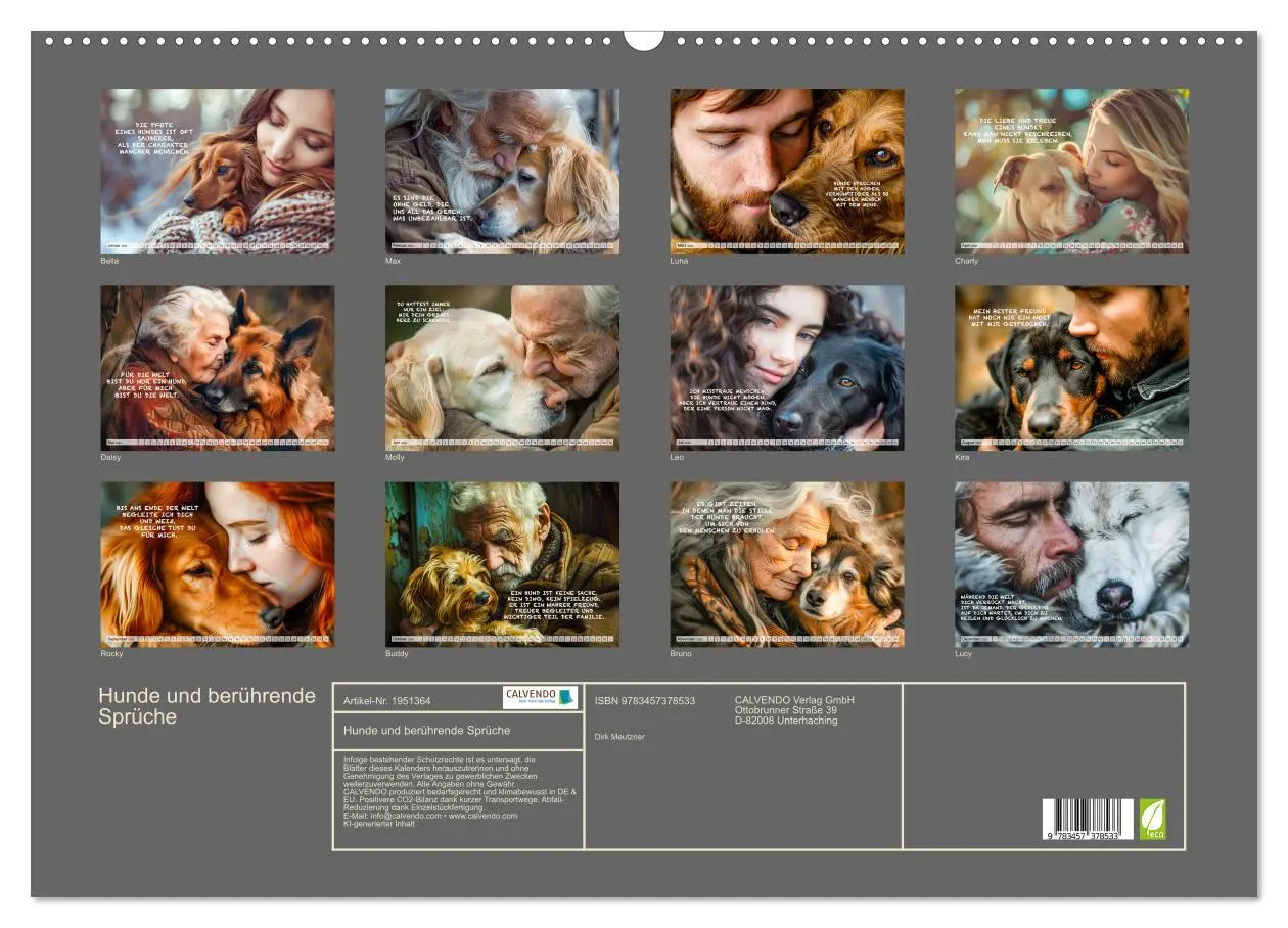 Bild: 9783457378533 | Hunde und berührende Sprüche (Wandkalender 2026 DIN A2 quer),...