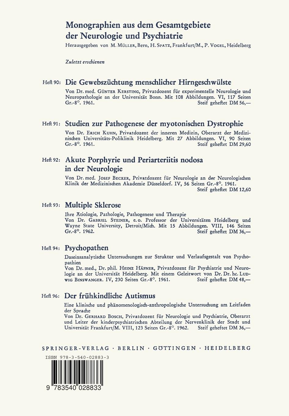 Rückseite: 9783540028833 | Die Experimentelle Psychose | H. Leuner | Taschenbuch | x | Deutsch