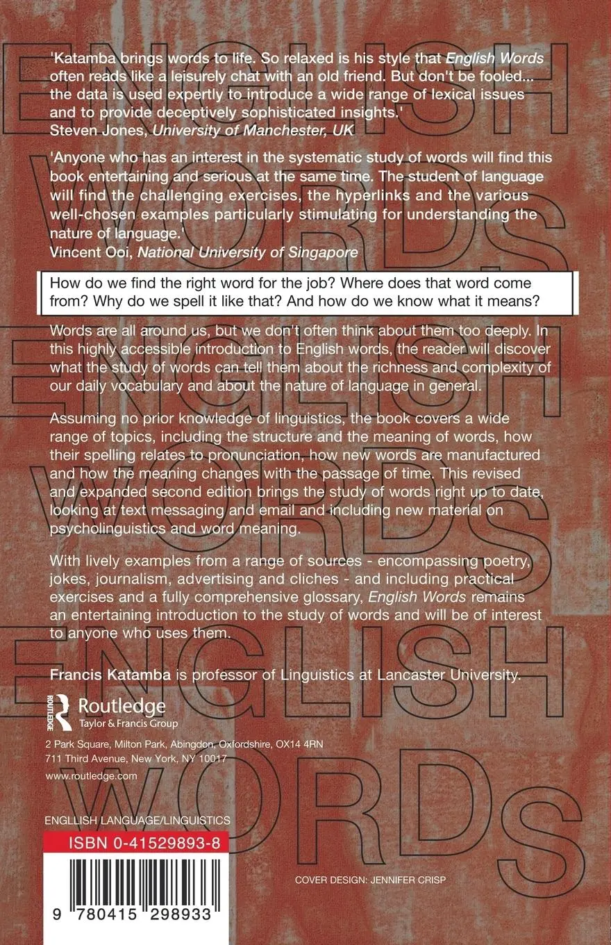 Rückseite: 9780415298933 | English Words | Structure, History, Usage | Francis Katamba | Buch