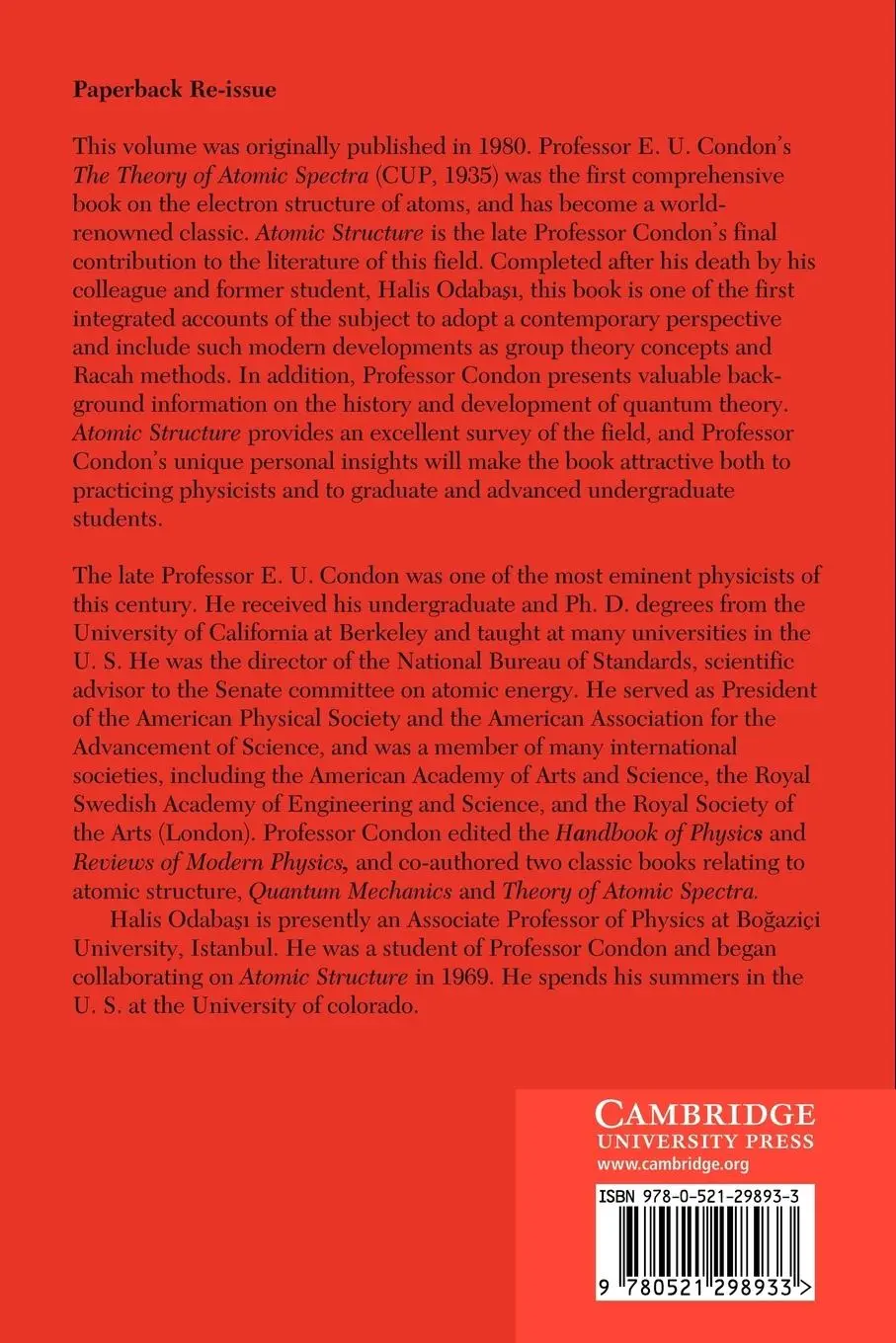 Rückseite: 9780521298933 | Atomic Structure | Edward Uhler Condon (u. a.) | Taschenbuch | 2010