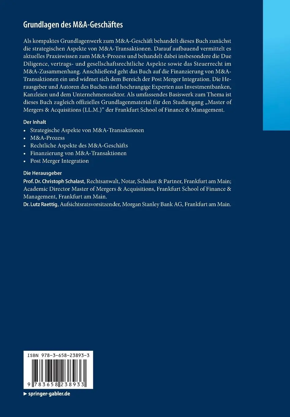 Rückseite: 9783658238933 | Grundlagen des M&amp;A-Geschäftes | Strategie - Recht - Steuern | Buch