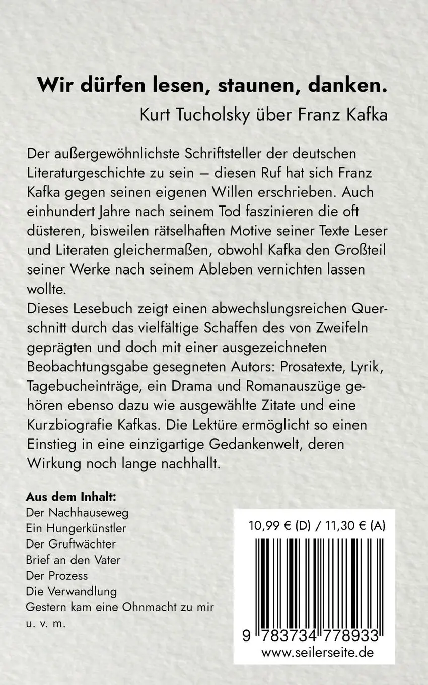 Rückseite: 9783734778933 | Kafka für Einsteiger | Ausgewählte Texte | Franz Kafka | Taschenbuch