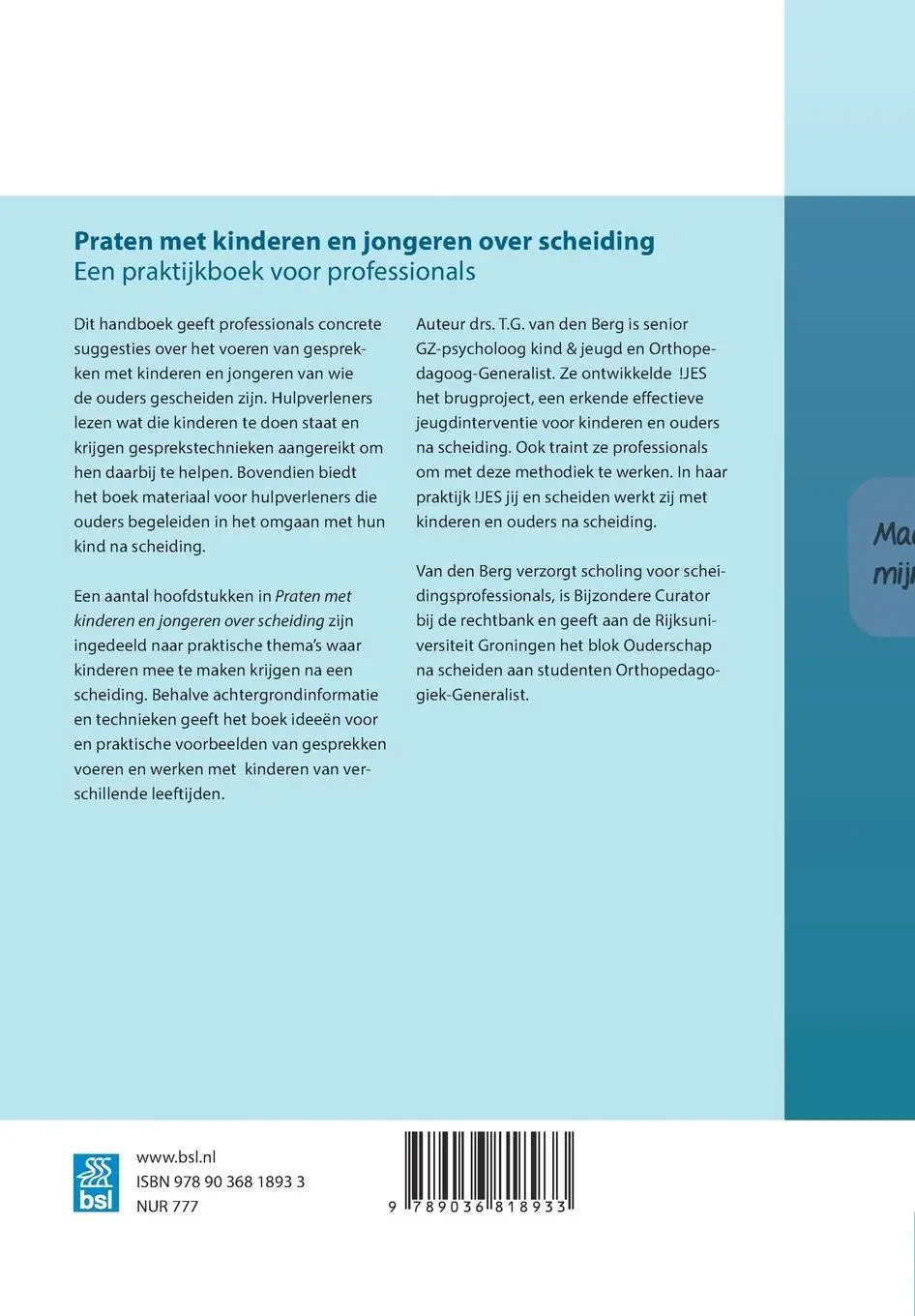 Rückseite: 9789036818933 | Praten met kinderen en jongeren over scheiding | Tineke van den Berg