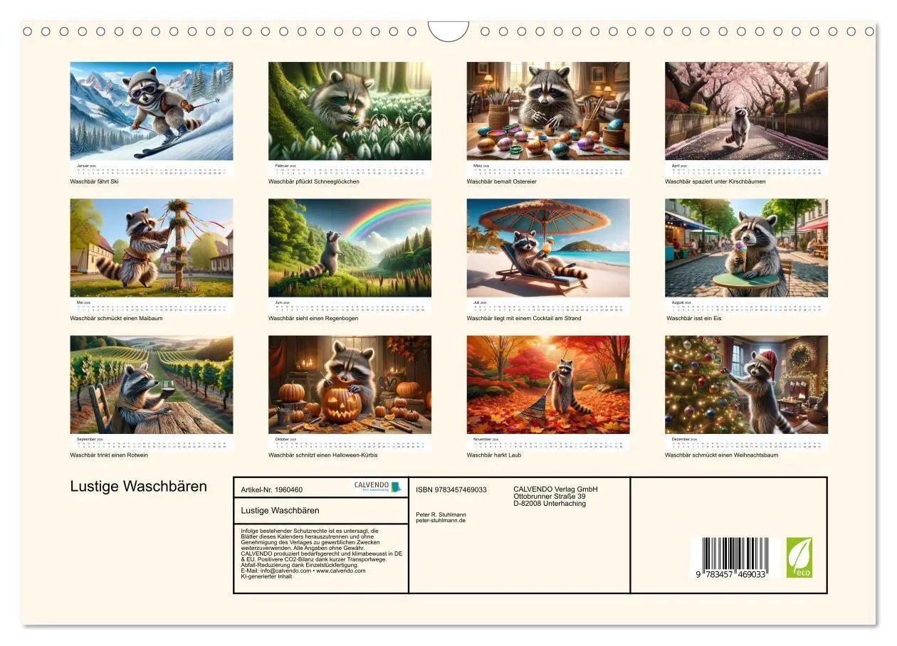 Bild: 9783457469033 | Lustige Waschbären (Wandkalender 2026 DIN A3 quer), CALVENDO...