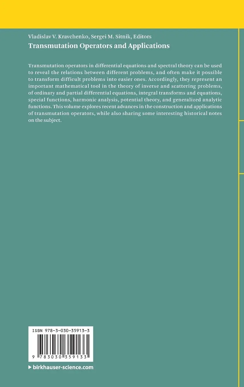 Rückseite: 9783030359133 | Transmutation Operators and Applications | Sergei M. Sitnik (u. a.)