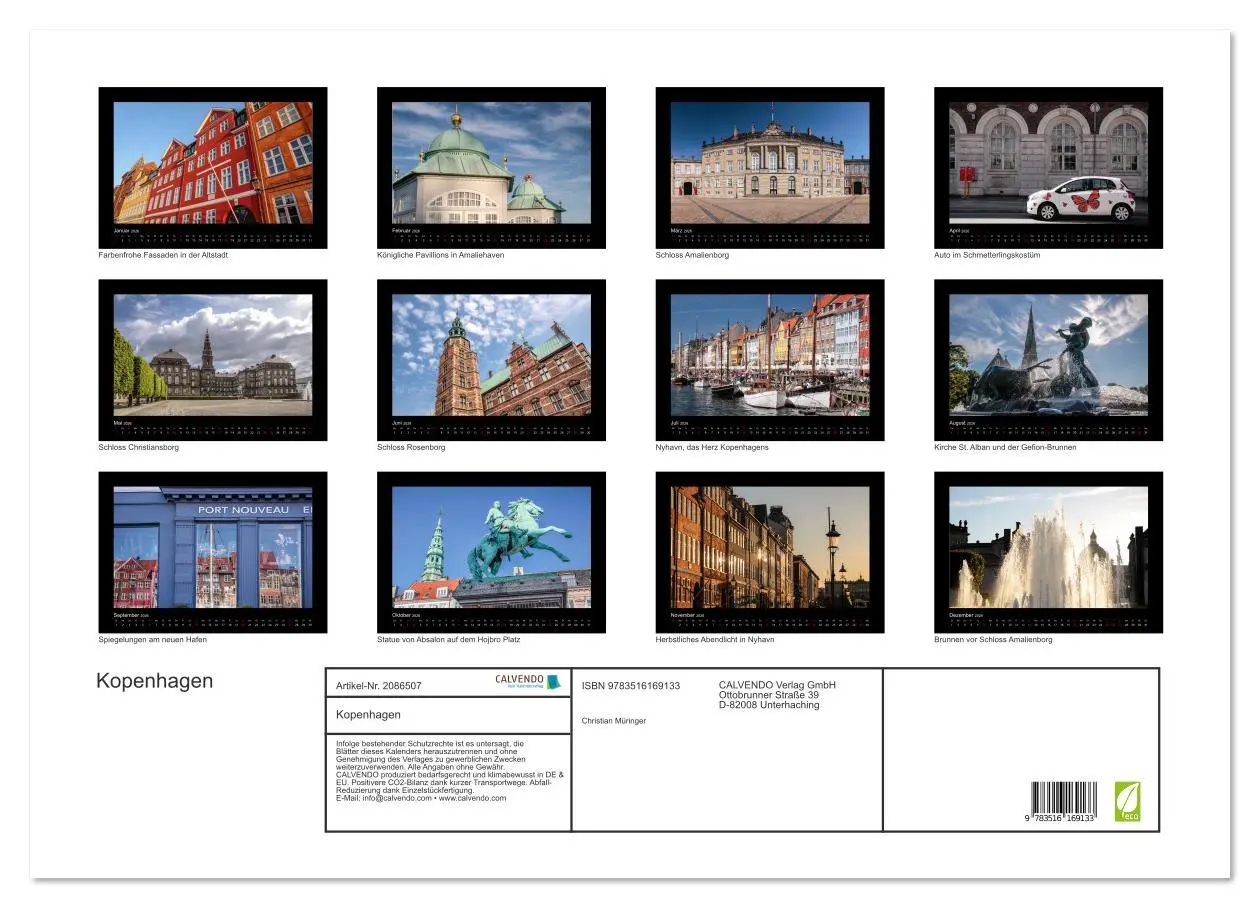 Bild: 9783516169133 | Kopenhagen (Wandkalender 2026 DIN A2 quer), CALVENDO Monatskalender