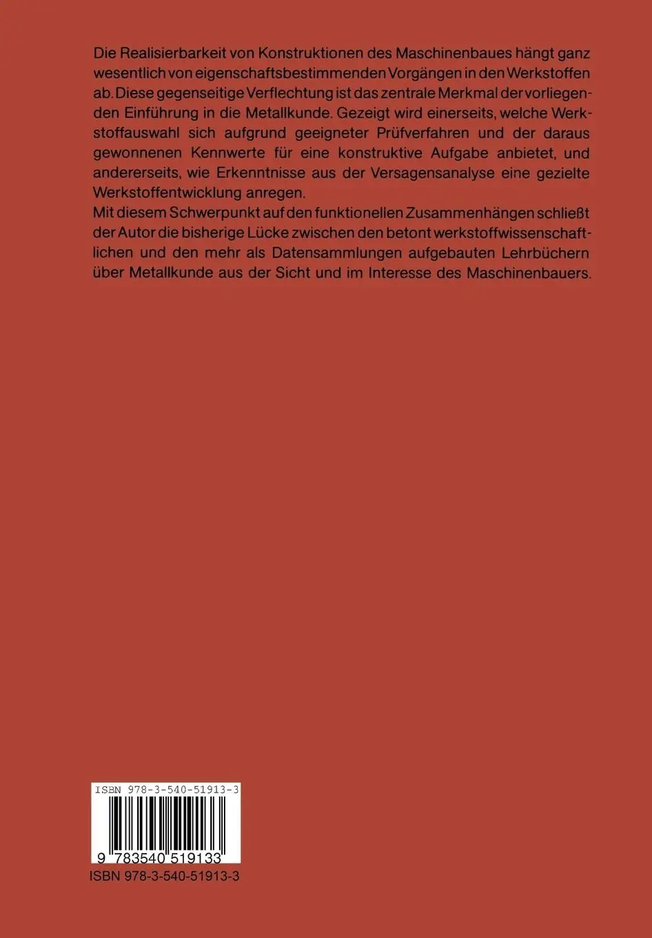 Rückseite: 9783540519133 | Metallkunde für das Maschinenwesen | Karlheinz G. Schmitt-Thomas | x
