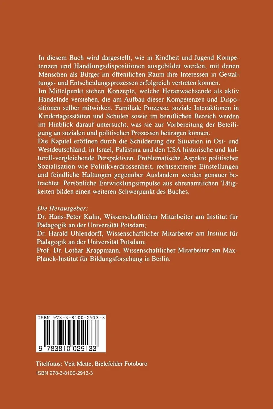 Rückseite: 9783810029133 | Sozialisation zur Mitbürgerlichkeit | Hans-Peter Kuhn (u. a.) | Buch
