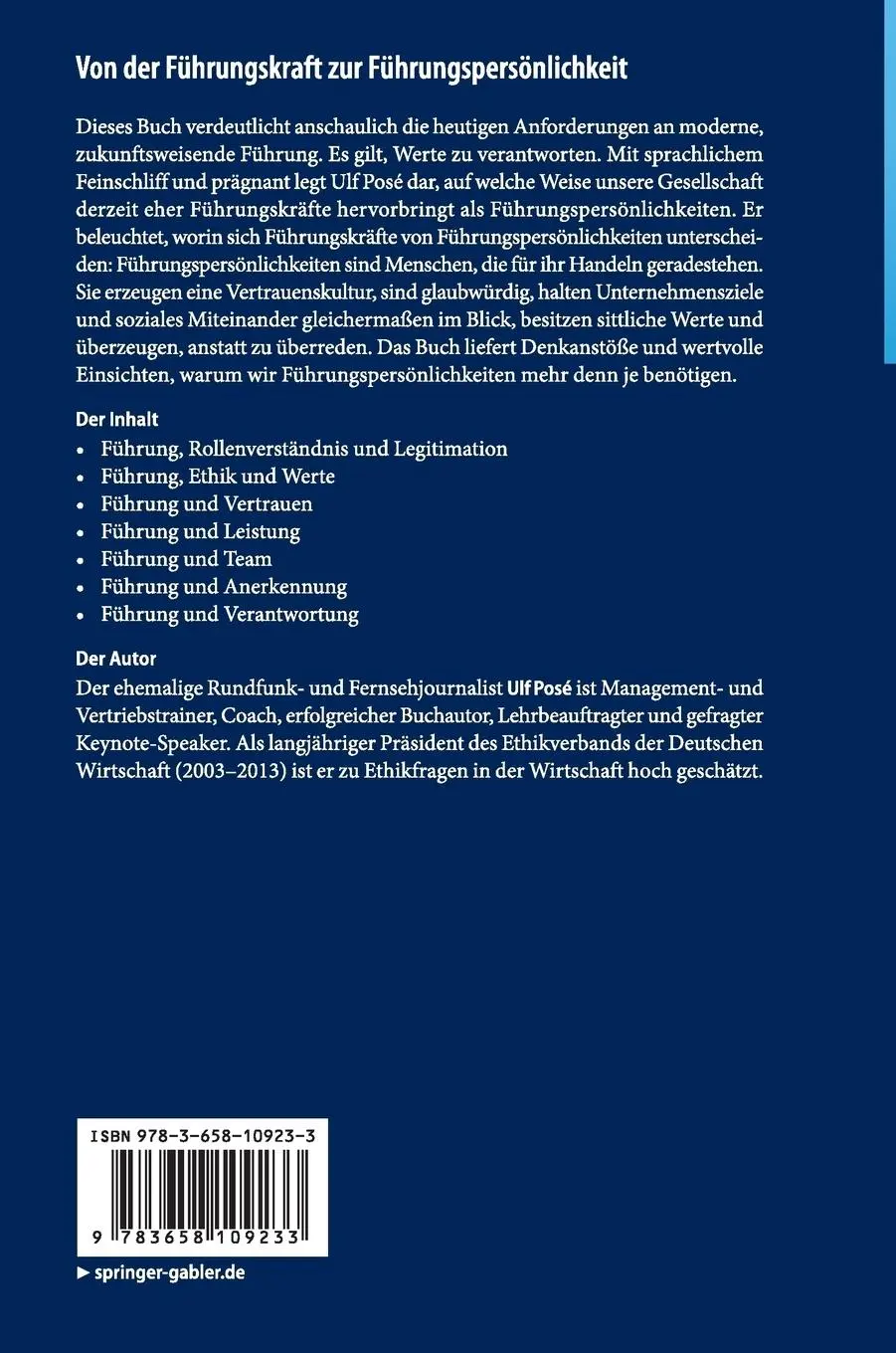 Rückseite: 9783658109233 | Von der Führungskraft zur Führungspersönlichkeit | Ulf Posé | Buch | x