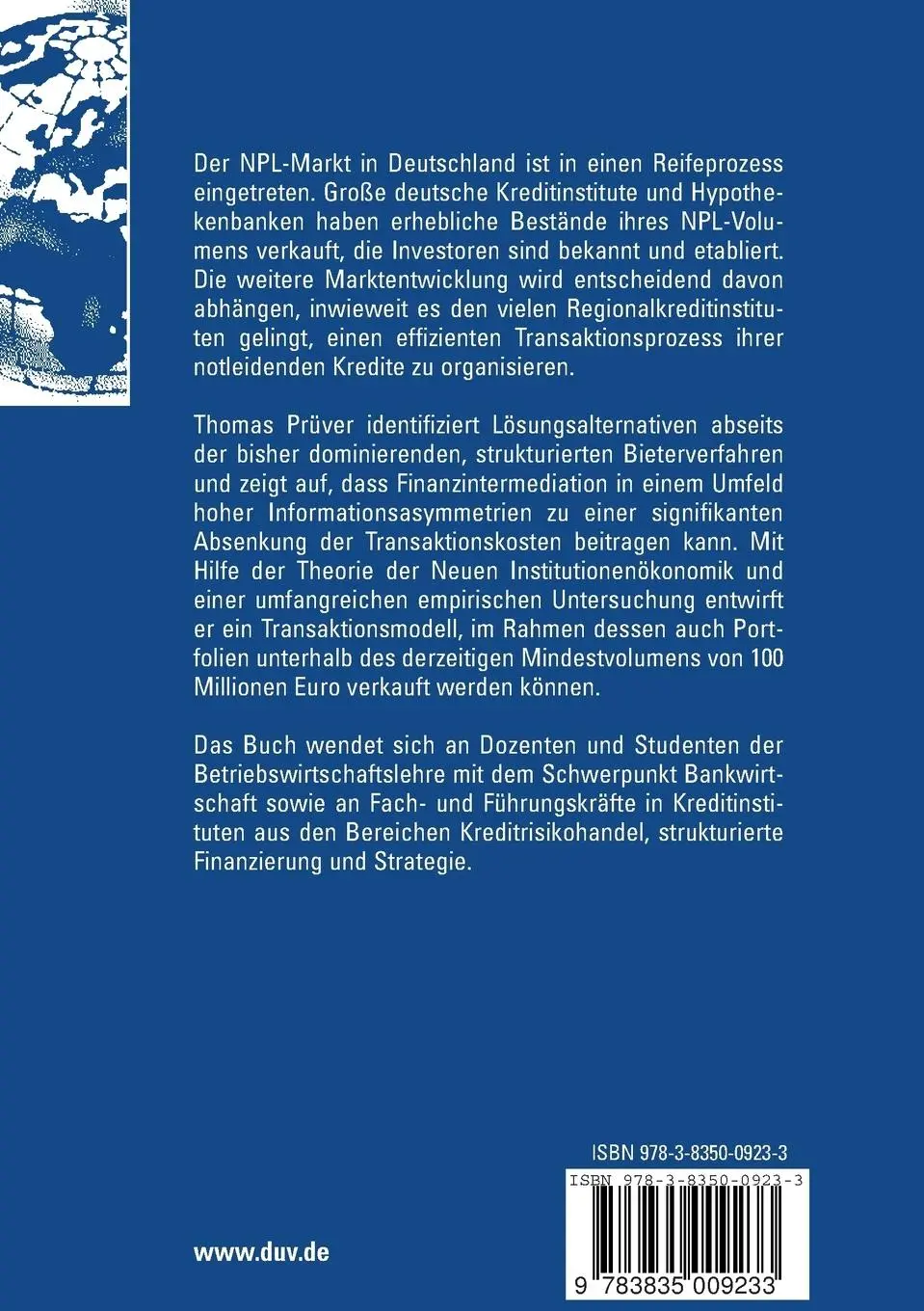 Rückseite: 9783835009233 | Der Verkauf notleidender Kredite | Thomas Prüver | Taschenbuch | xv