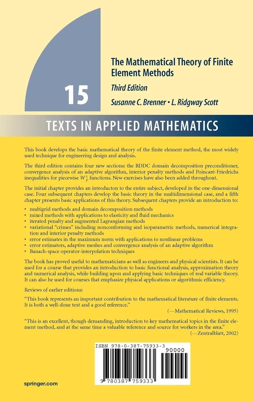 Rückseite: 9780387759333 | The Mathematical Theory of Finite Element Methods | Brenner (u. a.)