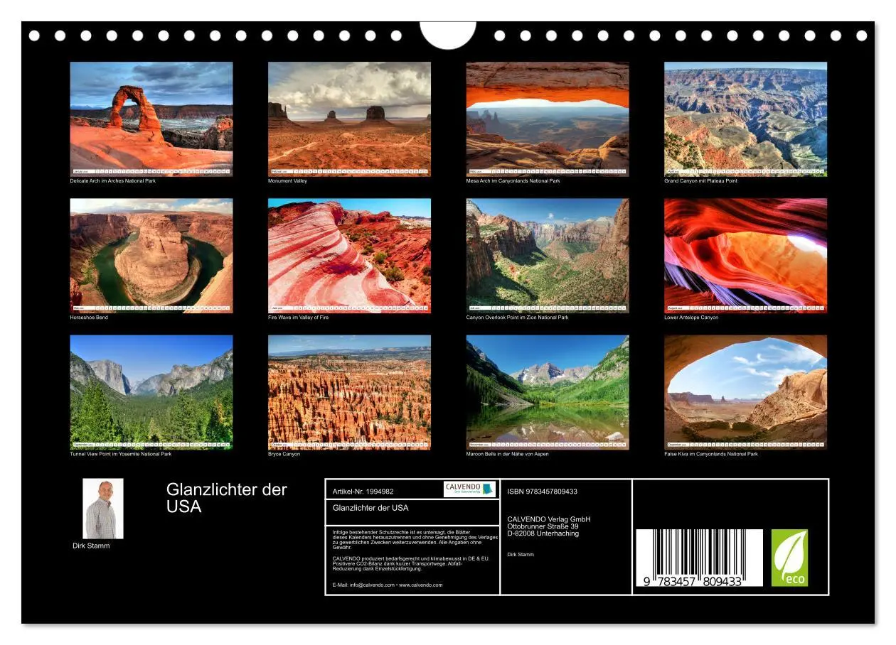 Bild: 9783457809433 | Glanzlichter der USA (Wandkalender 2026 DIN A4 quer), CALVENDO...
