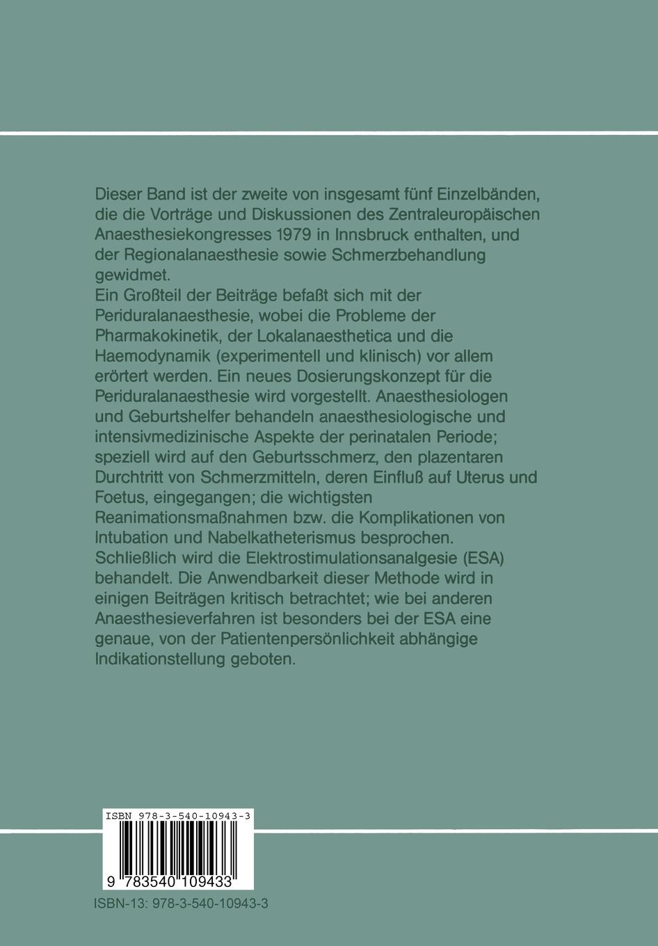 Rückseite: 9783540109433 | Zentraleuropäischer Anaesthesiekongreß | B. Haid (u. a.) | Taschenbuch