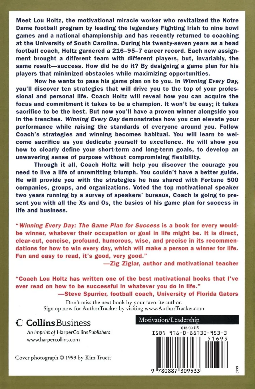 Rückseite: 9780887309533 | Winning Every Day | The Game Plan for Success | Lou Holtz | Buch