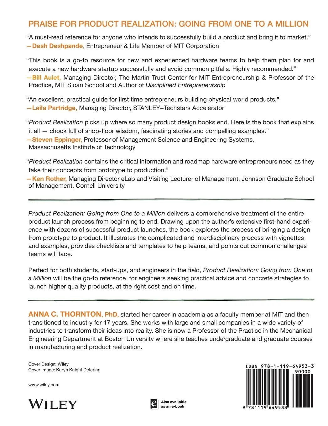Rückseite: 9781119649533 | Product Realization | Going from One to a Million | Anna C. Thornton