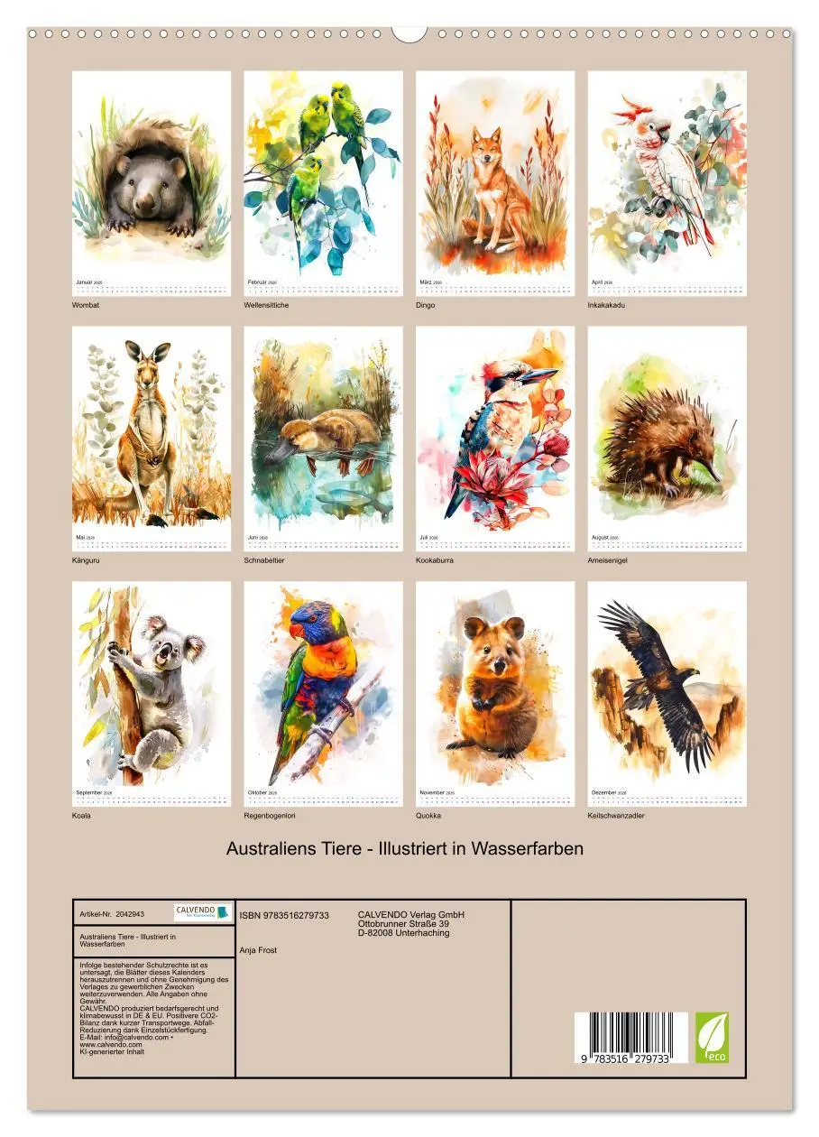 Bild: 9783516279733 | Australiens Tiere - Illustriert in Wasserfarben (hochwertiger...