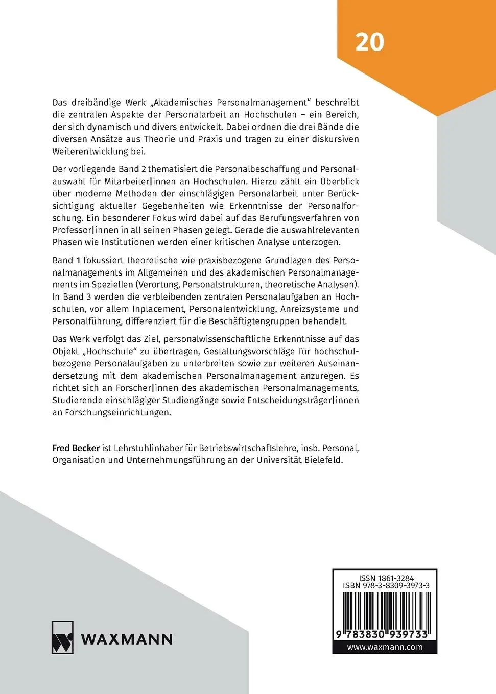 Rückseite: 9783830939733 | Akademisches Personalmanagement | Fred G. Becker | Taschenbuch | 2022