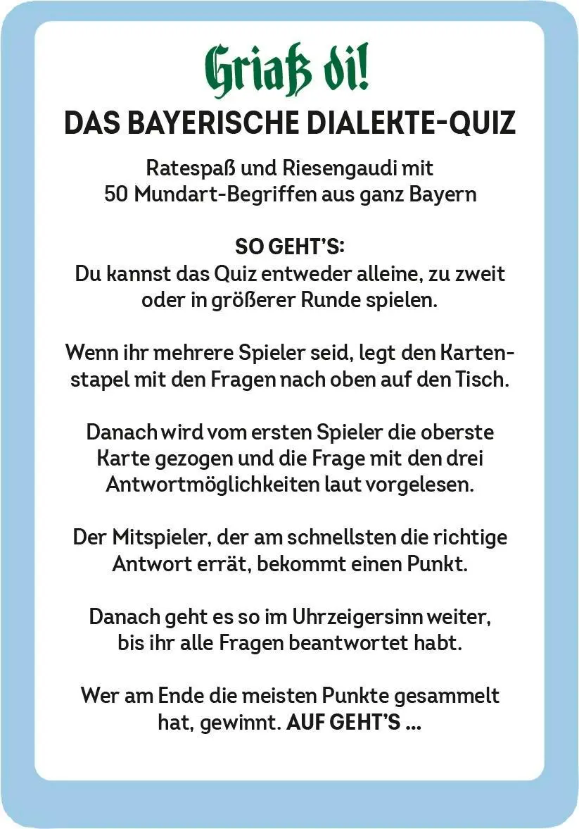 Bild: 4036442009833 | Griaß di! Das bayerische Dialekte-Quiz | Susanne Lieb | Spiel | 51 S.