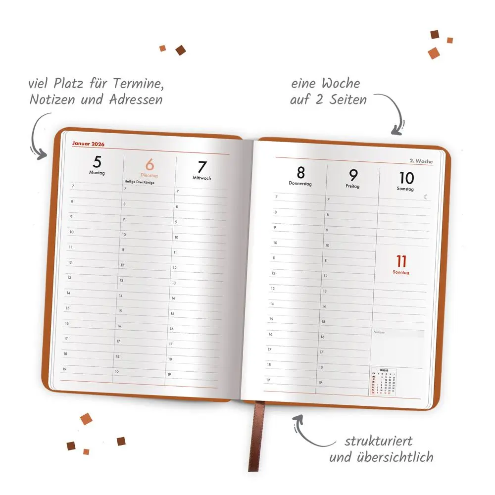 Bild: 4251901509833 | Trötsch Wochenplaner A5 mit Tasche Braun 2026 | Taschenkalender | KG