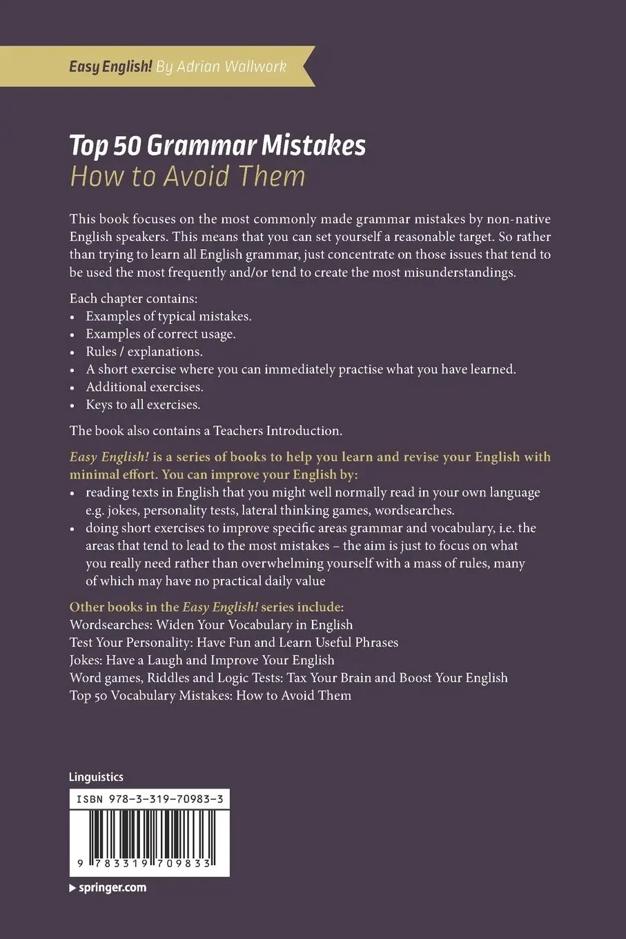 Rückseite: 9783319709833 | Top 50 Grammar Mistakes | How to Avoid Them | Adrian Wallwork | Buch