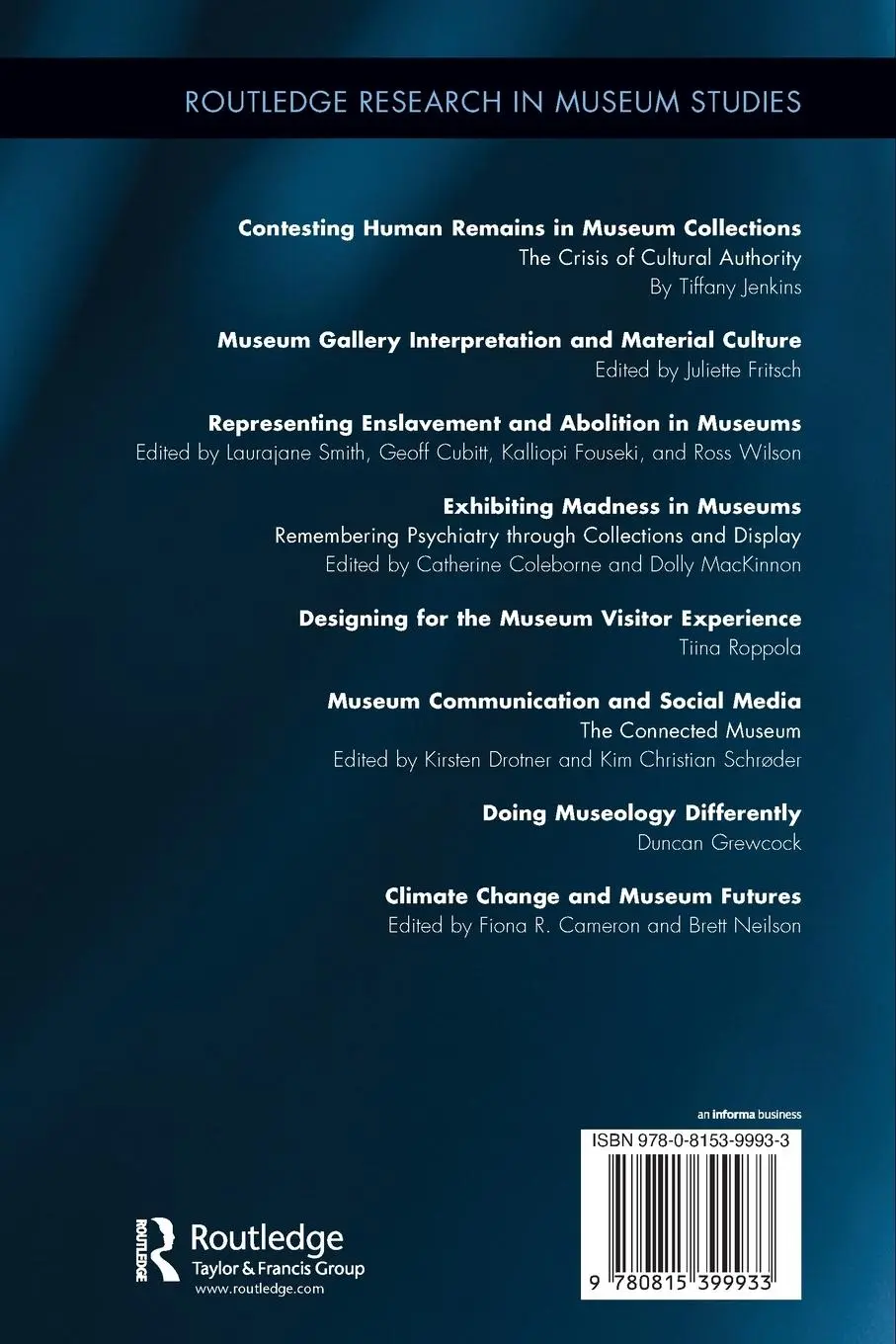 Rückseite: 9780815399933 | Climate Change and Museum Futures | Fiona Cameron (u. a.) | Buch