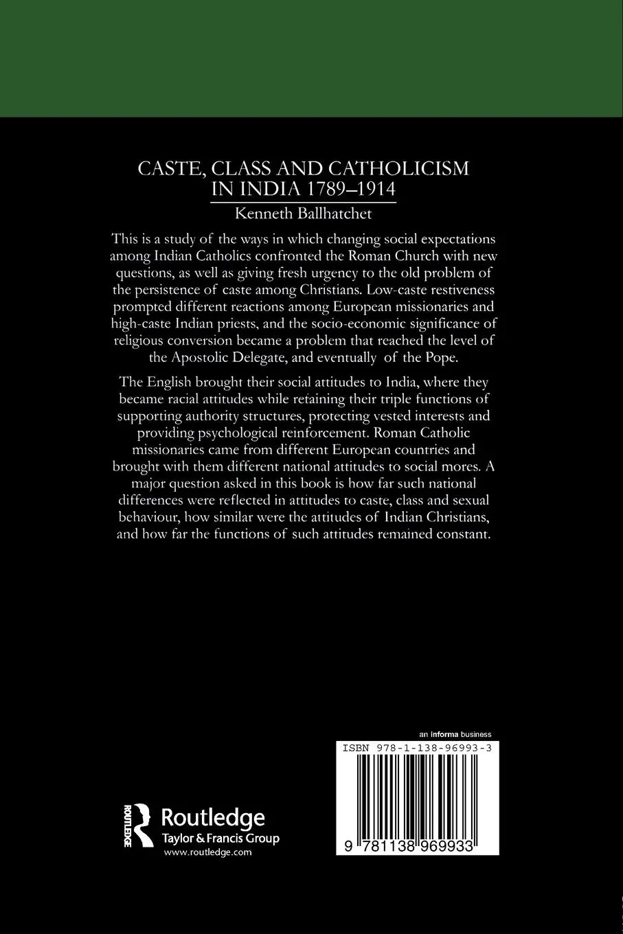 Rückseite: 9781138969933 | Caste, Class and Catholicism in India 1789-1914 | Kenneth Ballhatchet