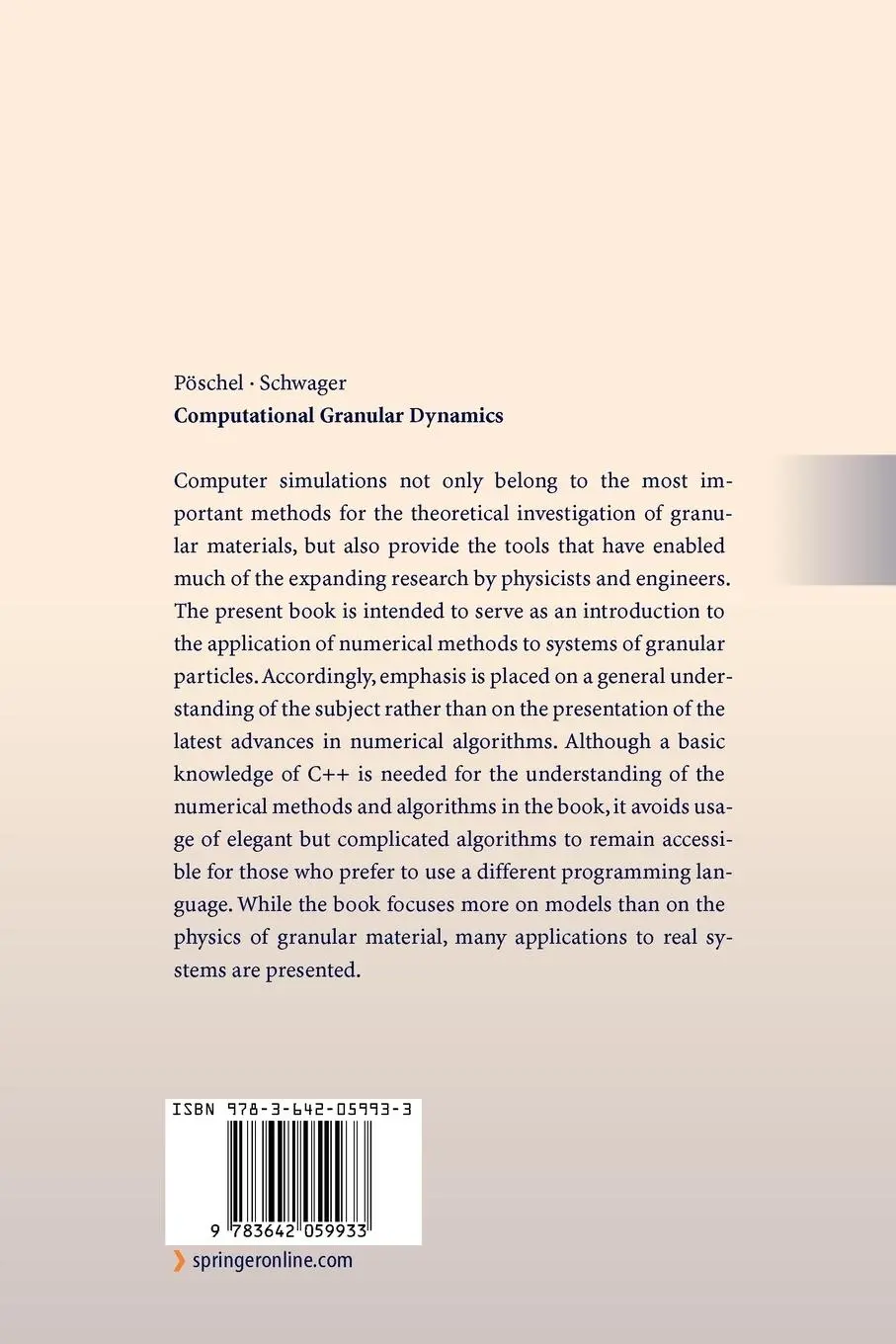 Rückseite: 9783642059933 | Computational Granular Dynamics | Models and Algorithms | Taschenbuch