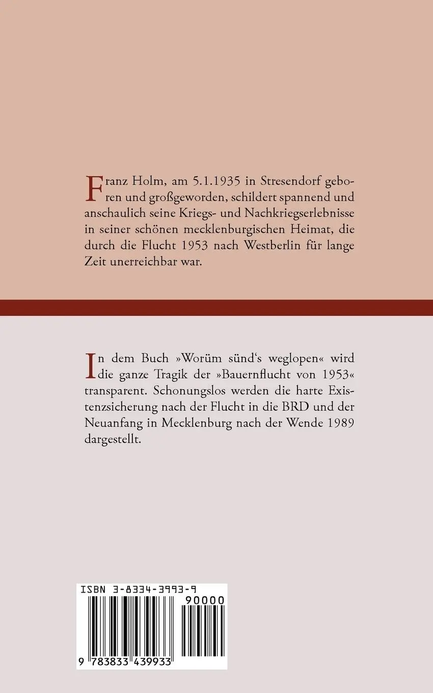Rückseite: 9783833439933 | Worüm sünd's weglopen | Erinnerungen an Stresendorf in Mecklenburg