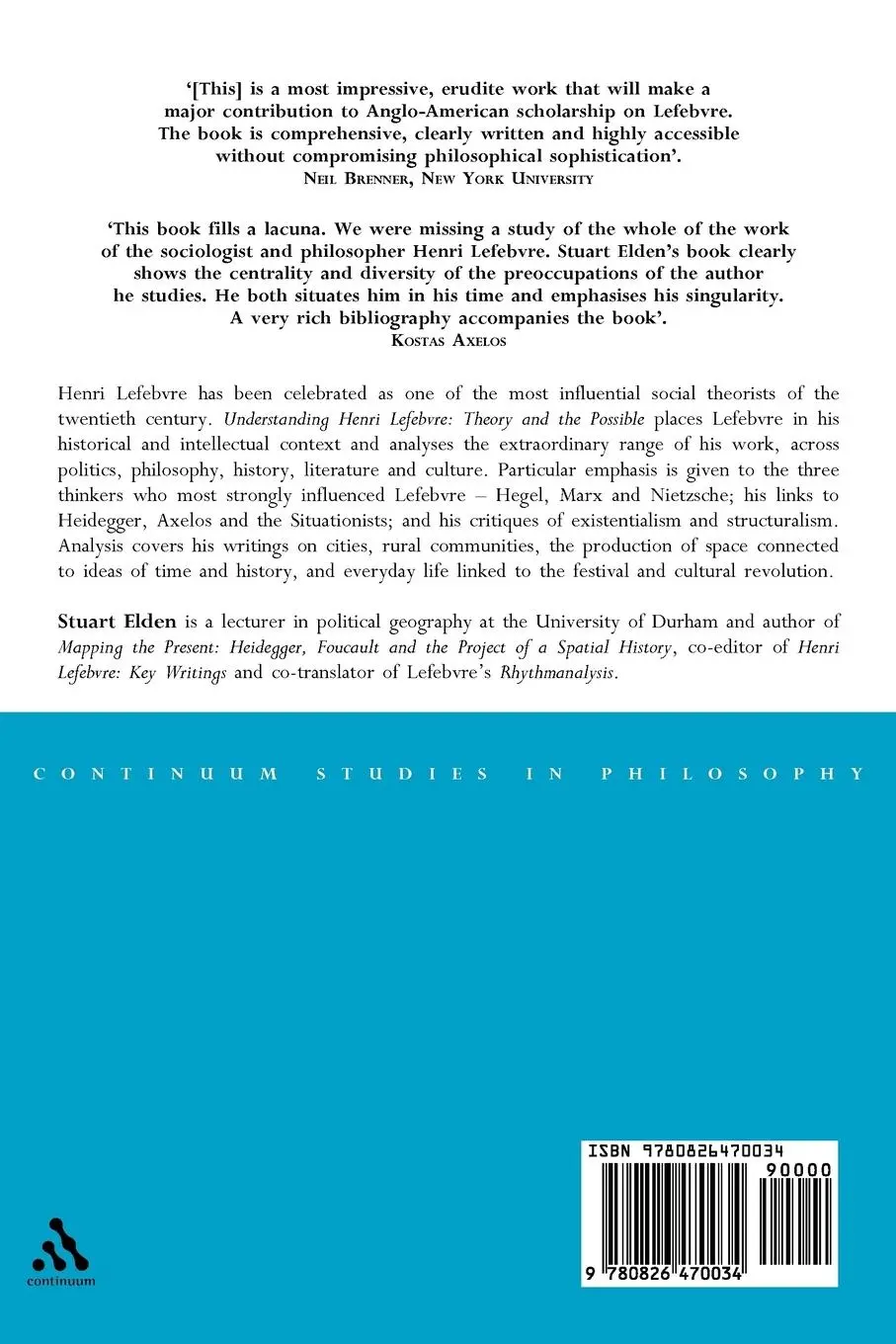 Rückseite: 9780826470034 | Understanding Henri Lefebvre | Stuart Elden | Taschenbuch | Englisch