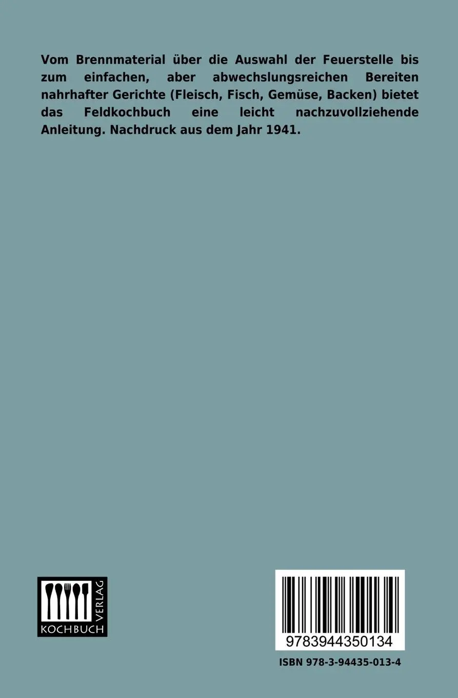 Rückseite: 9783944350134 | Feldkochbuch für behelfsmäßiges Kochen und Backen in den Kolonien
