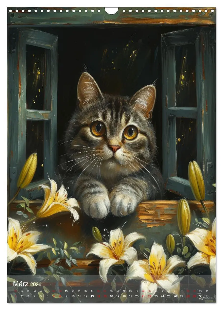 Bild: 9783516280234 | Katzen Kunstillustrationen (Wandkalender 2026 DIN A3 hoch),...