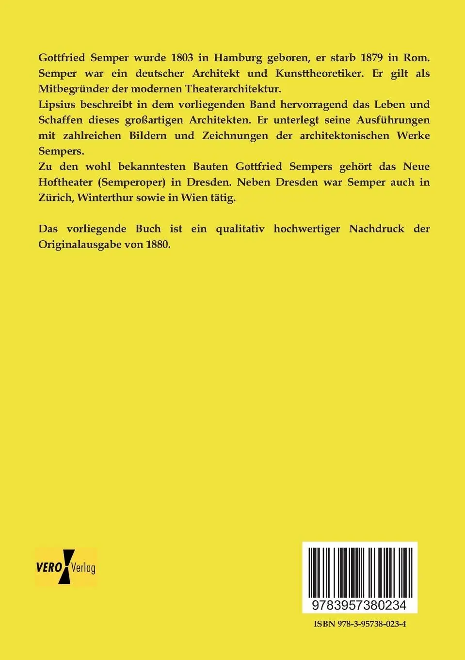 Rückseite: 9783957380234 | Gottfried Semper | in seiner Bedeutung als Architekt | Lipsius | Buch