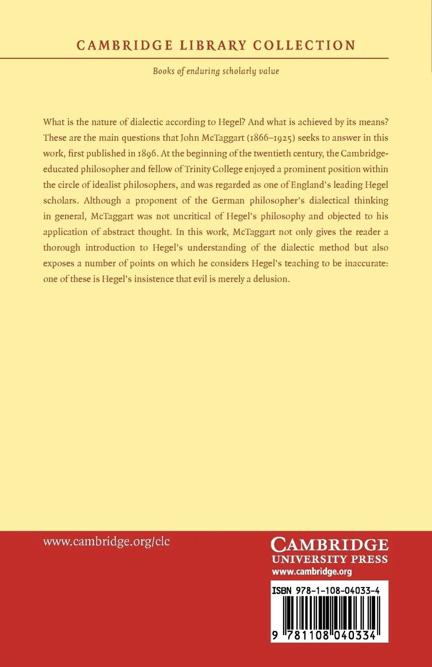 Rückseite: 9781108040334 | Studies in the Hegelian Dialectic | John Mctaggart Ellis Mctaggart