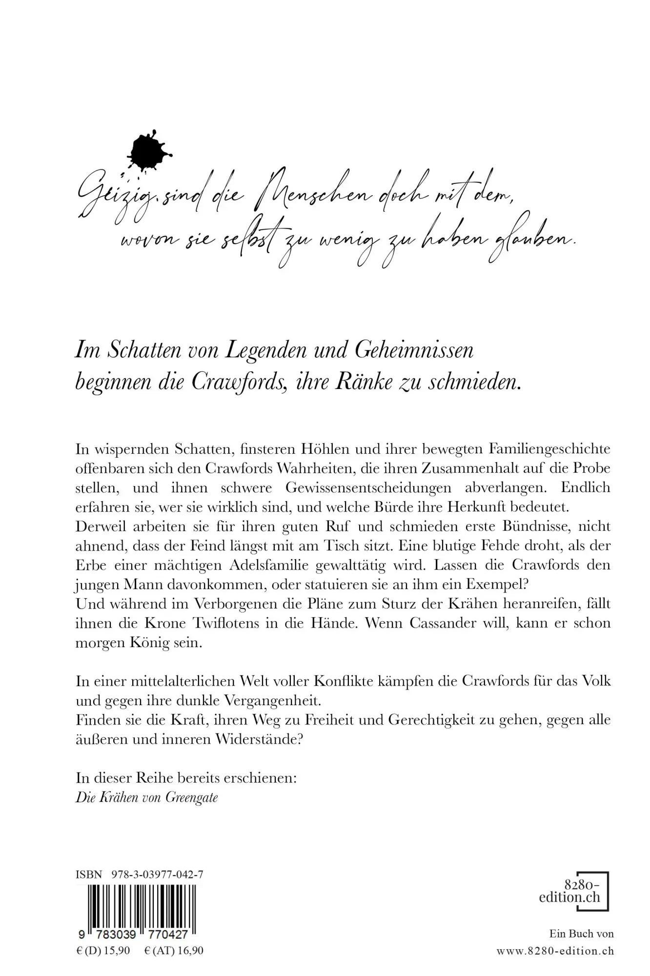 Rückseite: 9783039770434 | König Krähe | Die Crawford-Chroniken 2 | Cor Nightingale | Taschenbuch