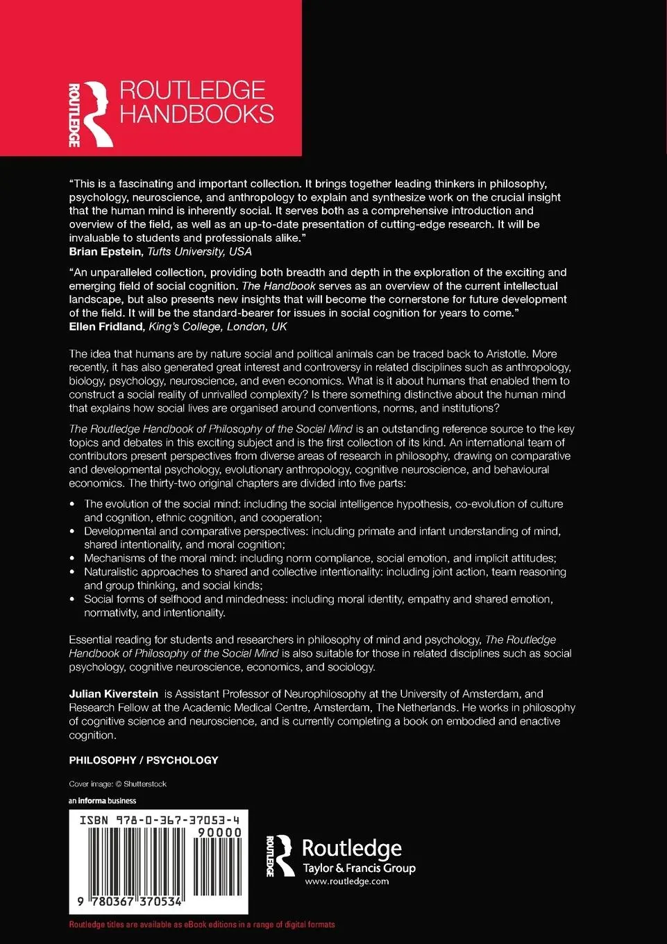 Rückseite: 9780367370534 | The Routledge Handbook of Philosophy of the Social Mind | Kiverstein