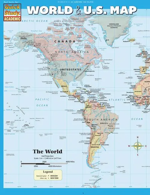 Cover: 9781423220534 | World &amp; U.S. Map | A Quickstudy Laminated Refefence Tool | Inc | 2013
