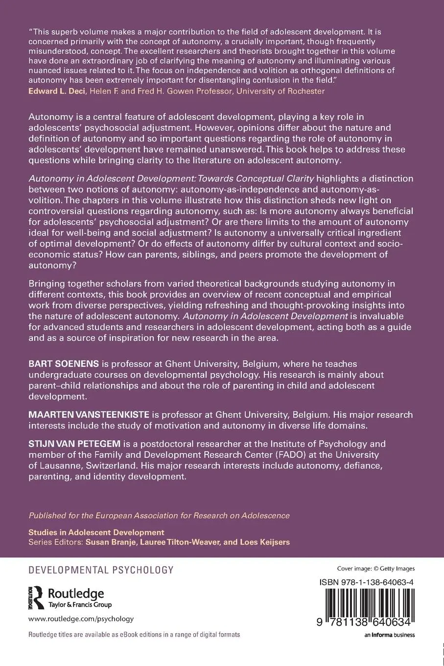 Rückseite: 9781138640634 | Autonomy in Adolescent Development | Towards Conceptual Clarity | Buch