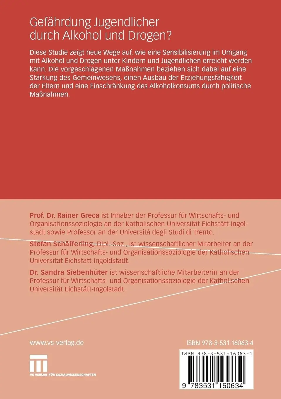 Rückseite: 9783531160634 | Gefährdung Jugendlicher durch Alkohol und Drogen? | Greca (u. a.) | v