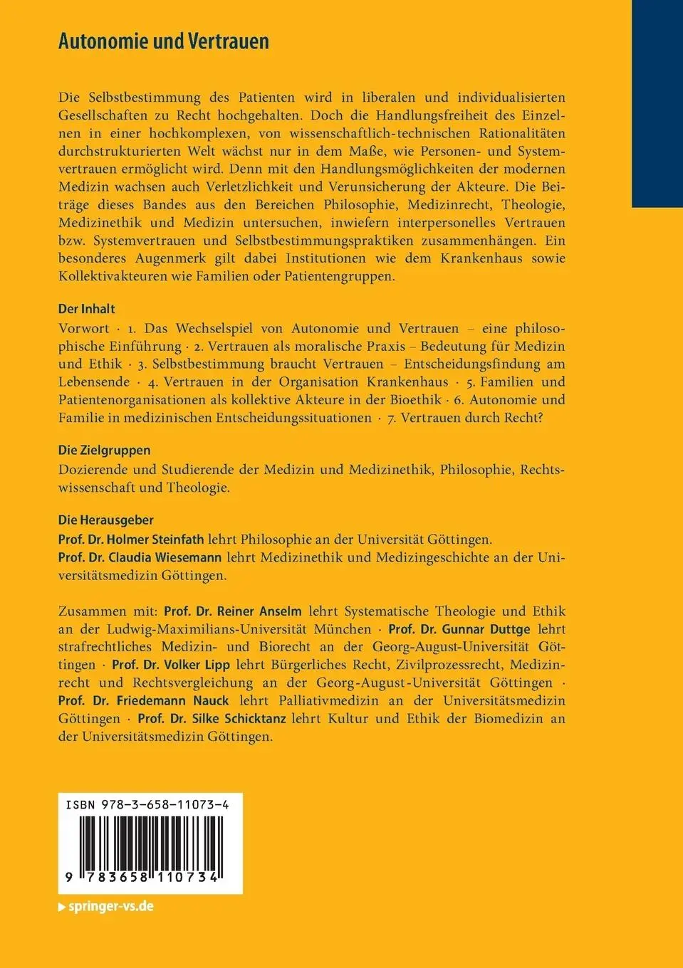 Rückseite: 9783658110734 | Autonomie und Vertrauen | Schlüsselbegriffe der modernen Medizin | x