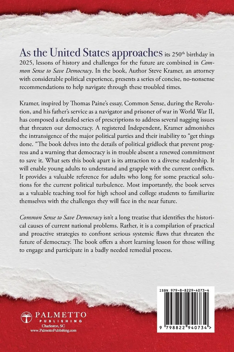 Rückseite: 9798822940734 | Common Sense To Save Democracy | Steve Kramer | Taschenbuch | Englisch