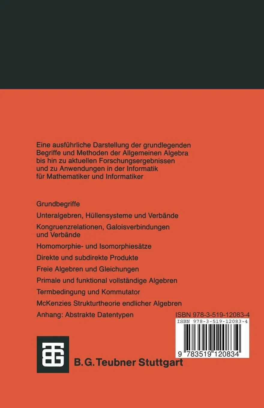 Rückseite: 9783519120834 | Allgemeine Algebra | mit einem Anhang "Abstrakte Datentypen" | Buch