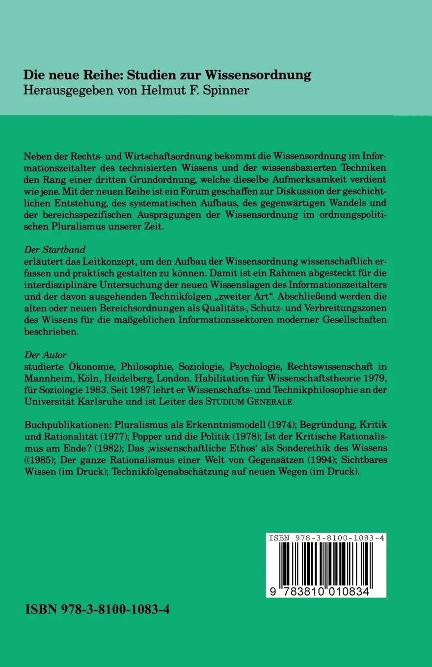 Rückseite: 9783810010834 | Die Wissensordnung | Helmut Spinner | Taschenbuch | 273 S. | Deutsch