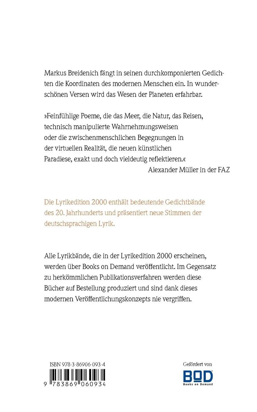 Rückseite: 9783869060934 | Am Milchstraßenrand | Gedichte | Markus Breidenich | Taschenbuch