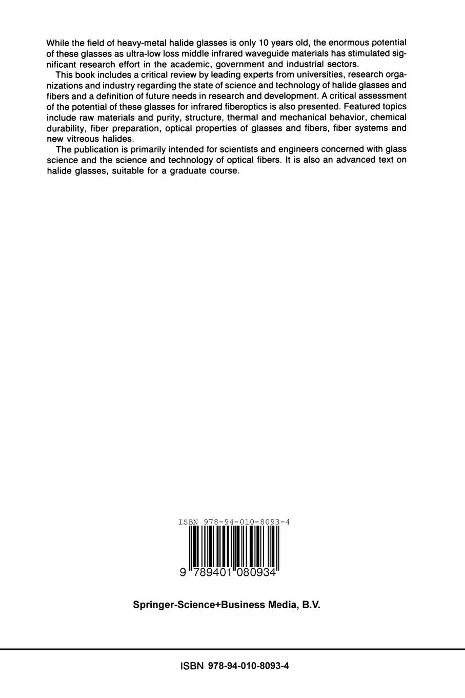 Rückseite: 9789401080934 | Halide Glasses for Infrared Fiberoptics | R. M. Almeida | Taschenbuch